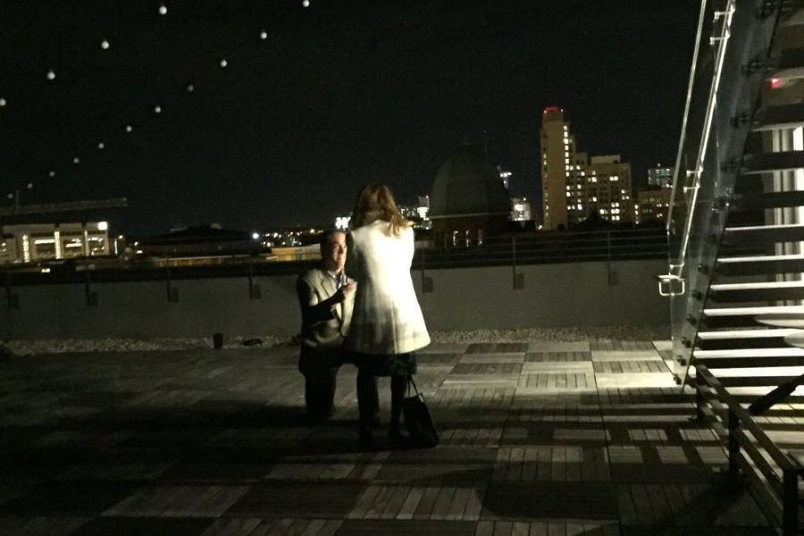 Wedding proposal atop the Quirk Hotel
