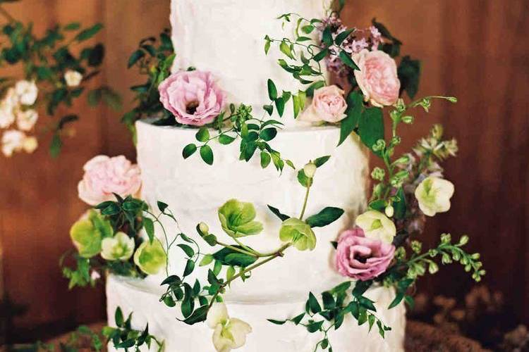 Three tier botanical wedding cake
