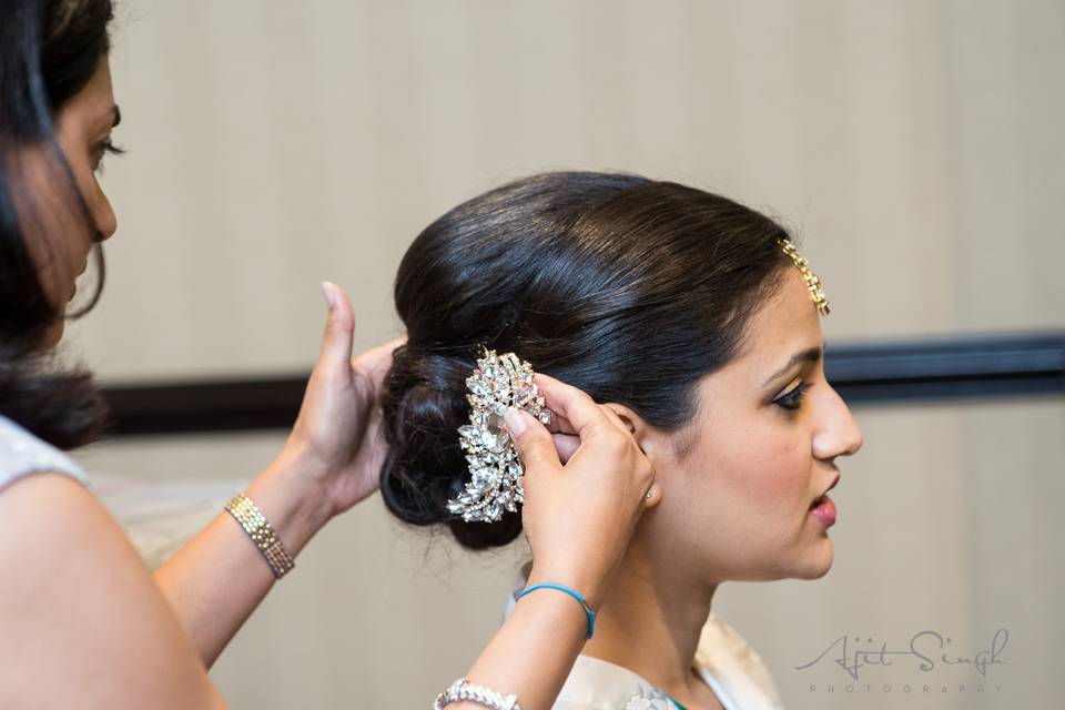 Beautiful updo with curls placed together.