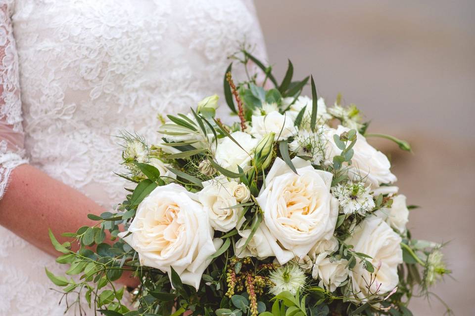 The bride holding her bouquet