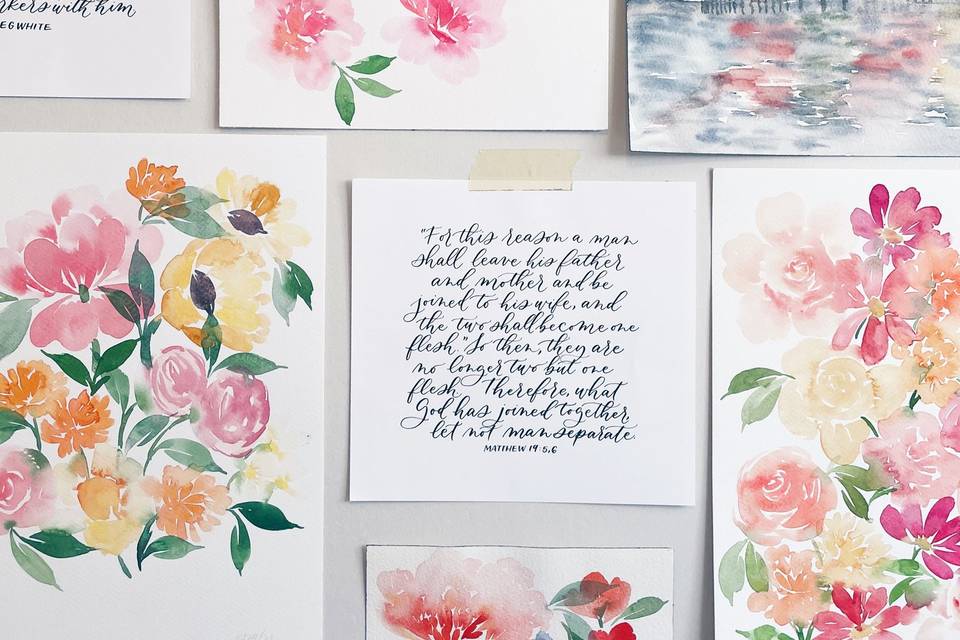 Watercolor and calligraphy