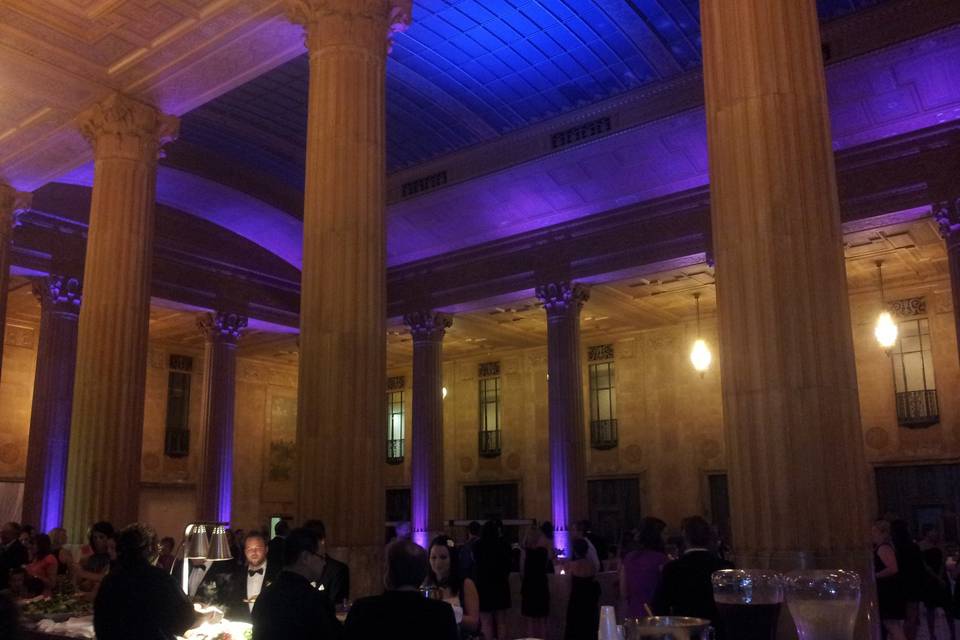 Purple column lights and blue ceiling lighting