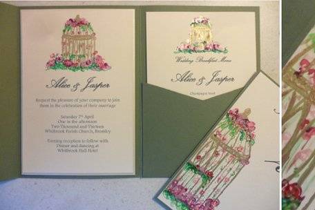 BirdCage - Enchanted Collection
beautiful green & pink birdcage themed design, with hits of golden shimmer inks