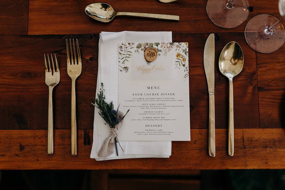 Reception menu | Agape Photography