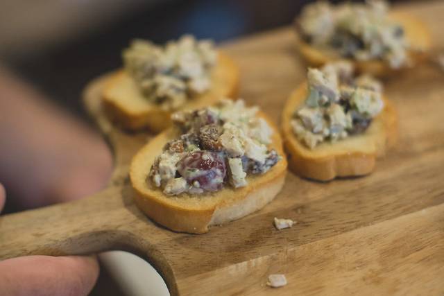 Chicken waldorf crostini