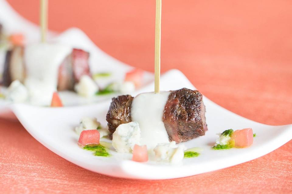 Bleu + beef skewers