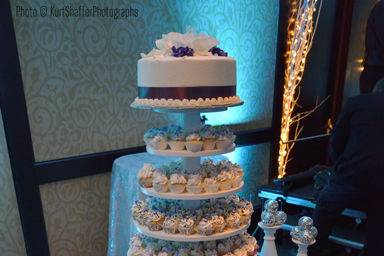Wedding cake and cupcakes