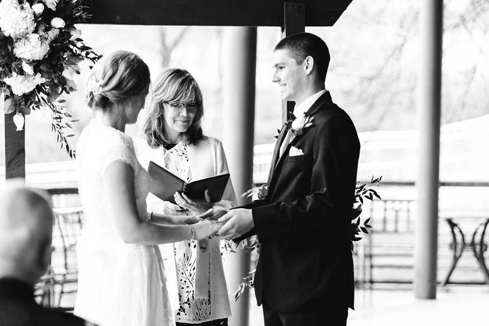 Black and white photo of the ceremony