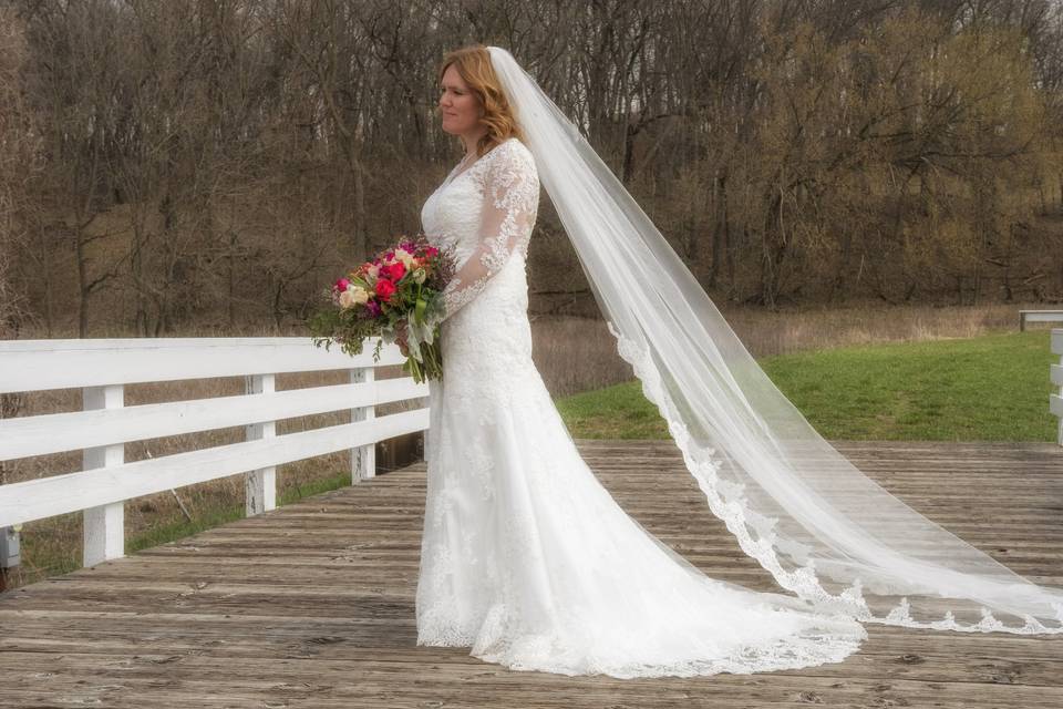 The bride on Roseman Bridge