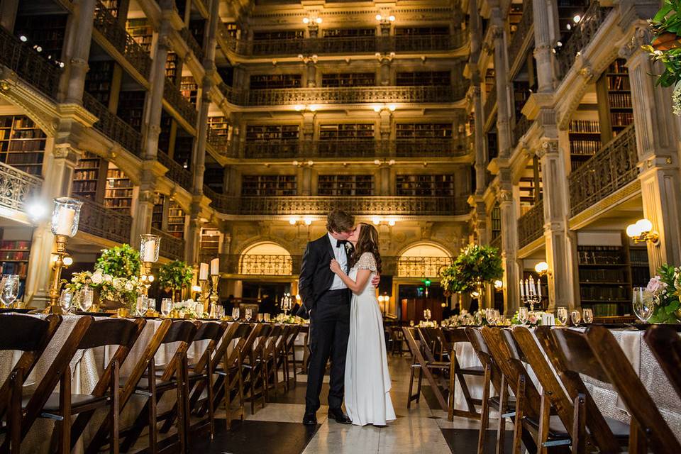 Newlyweds kissing