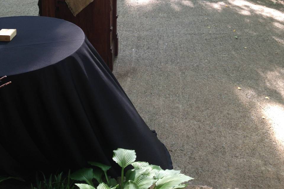 View of guests' seating & bride's cabin at Tanglewood House, Clarksville, TN.