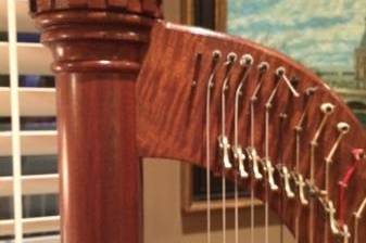 A lever harp with 40 strings and levers to sharpen the pitch one-half step.