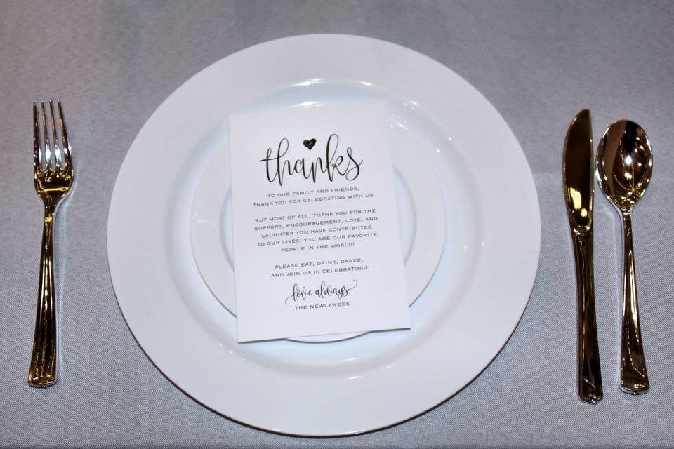 Place setting with thank you