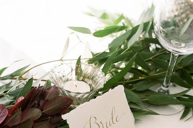 Name plate and menu, with Lacquer's Shenandoah calligraphy font.