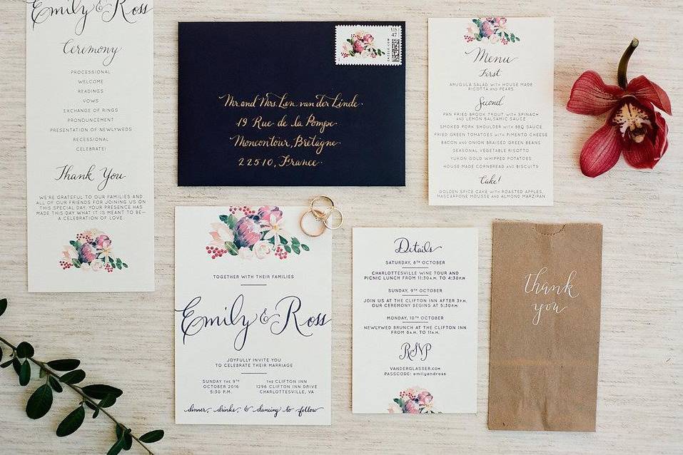 Full invitation set, using our Shenandoah font.