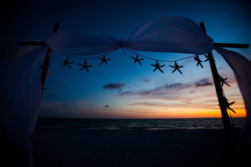 Decorated arch at dusk