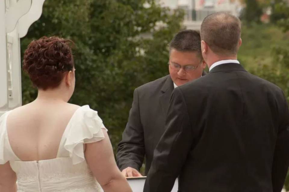 Wedding officiant at ceremony