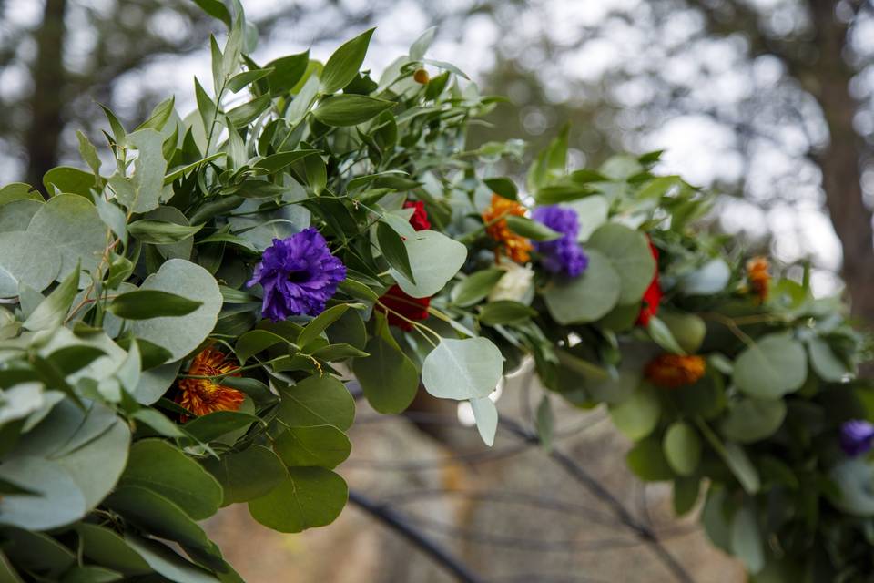 Purple & red wildflower arch