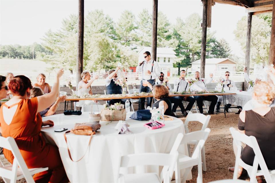 Farm-style head table and view