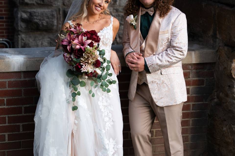 Waterfront newlywed portrait