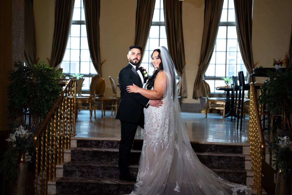 Sunset newlywed portrait