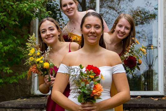 Playful wedding party portrait