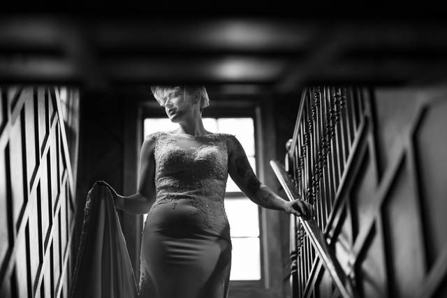 Black and white bridal portrait