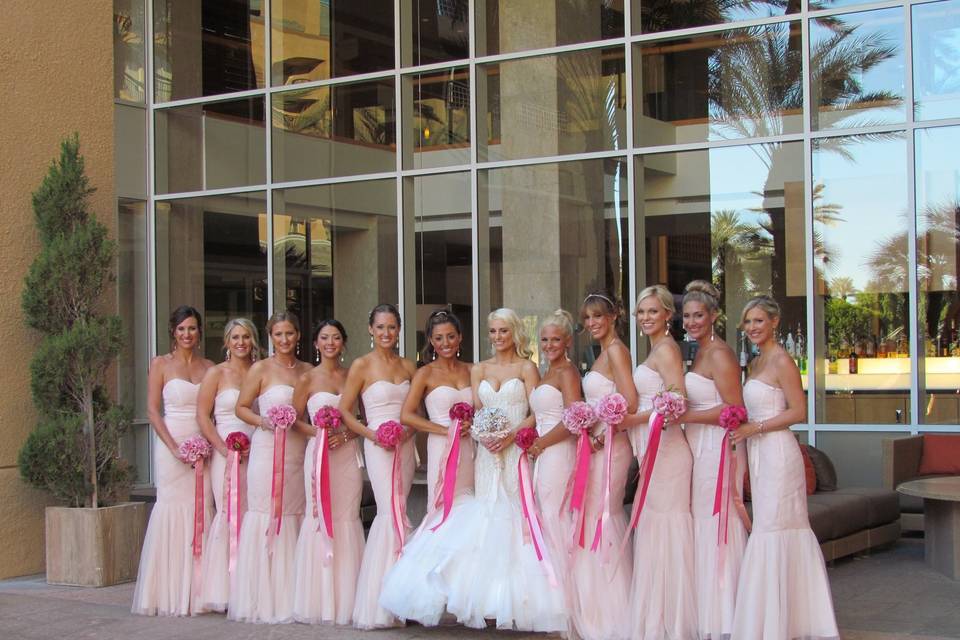 The bride with her bridesmaids