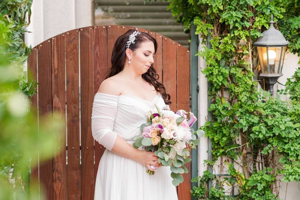 Bridal portrait in garden