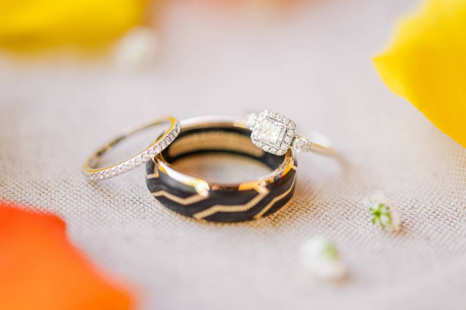 Wedding bands with flowers