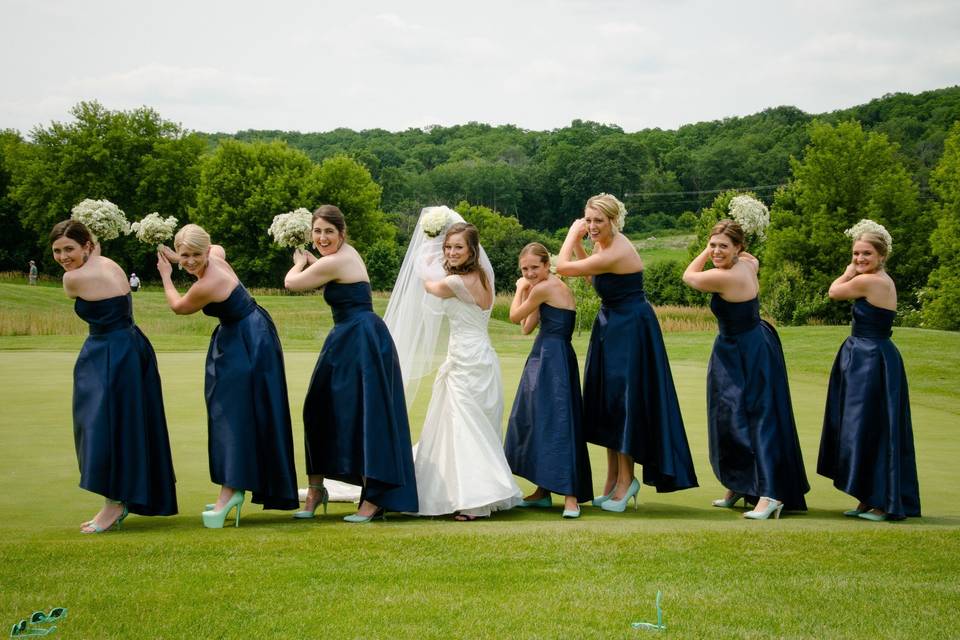 Bride with her bridesmaids