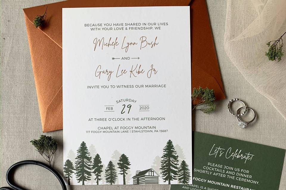 Evergreen & Copper Invitation