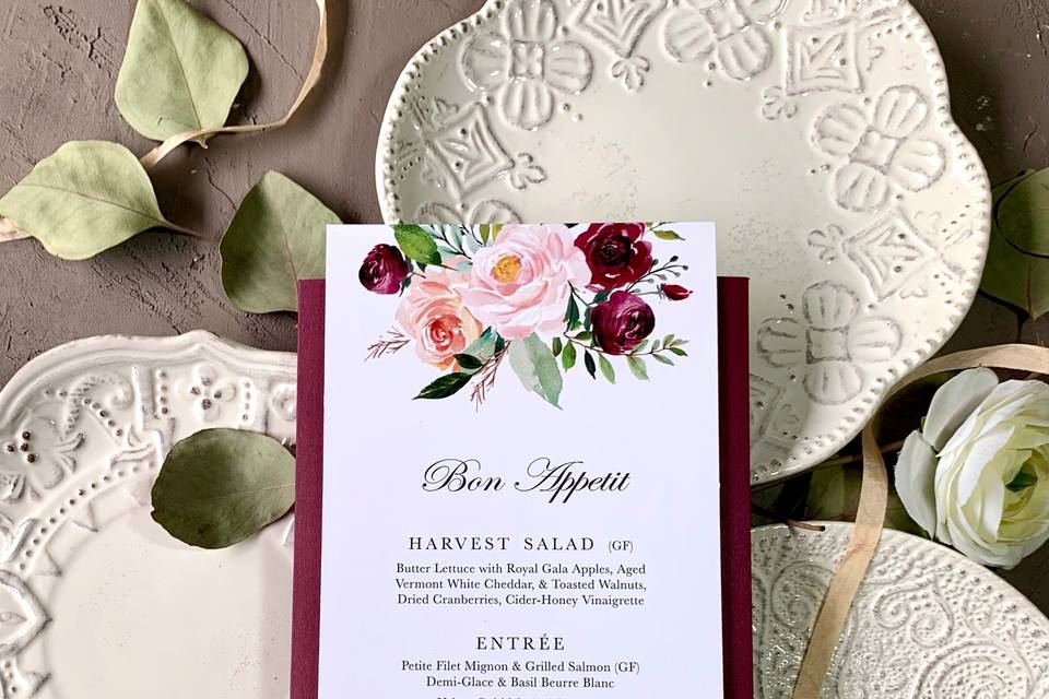 Burgundy Floral Menu