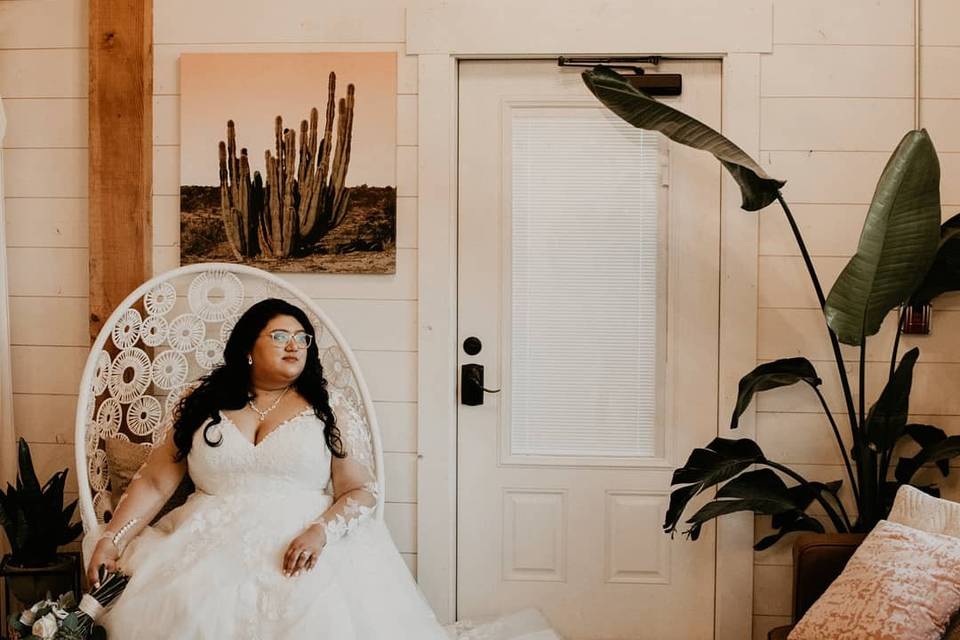 Bride sitting on a chair