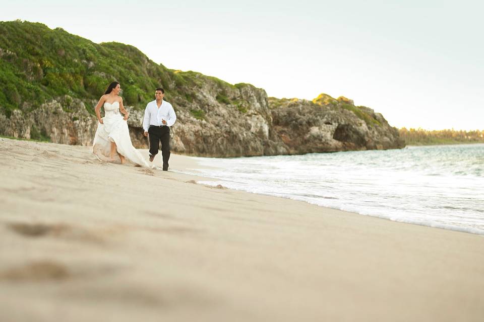 Couple walking on beach