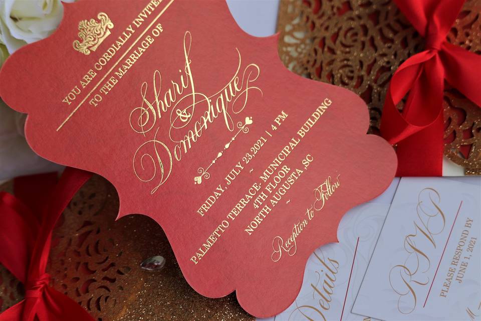 Red and Gold Laser Cut Invite