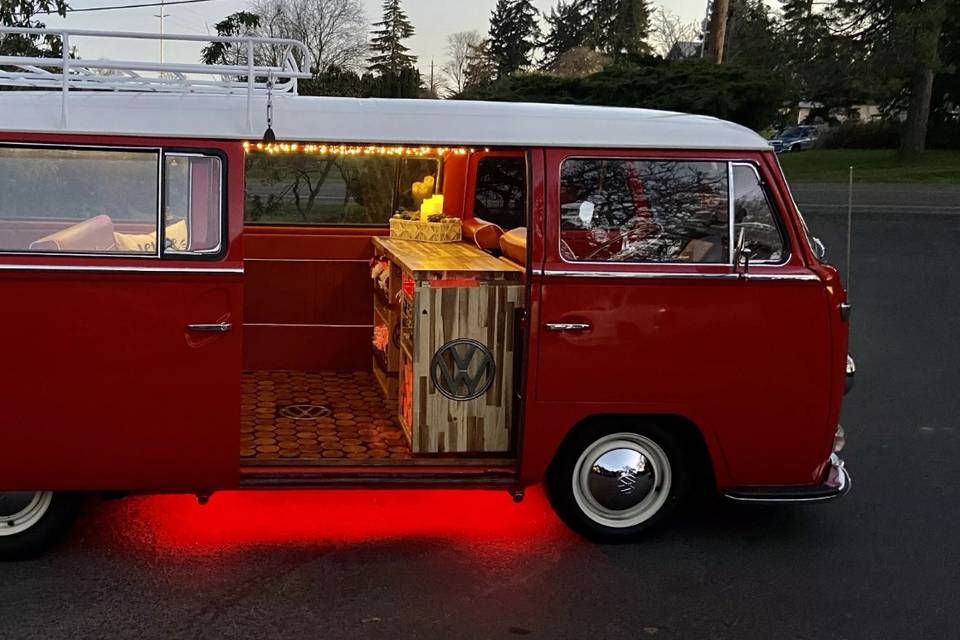 Bus lit up at night