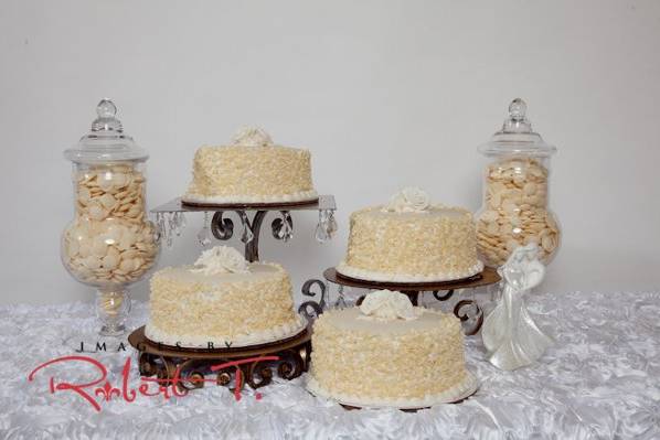 White Chocolate WeddingOur famous doberge cakes in four different flavors, strawberry, chocolate, lemon and caramel.