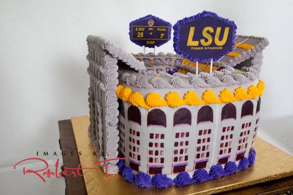 LSU Stadium cakeOne of our unlimited possibilities for Groom's Cakes.