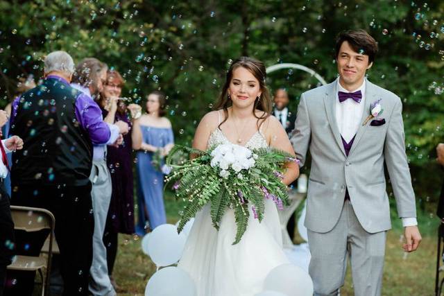 Bride and groom bubble exit