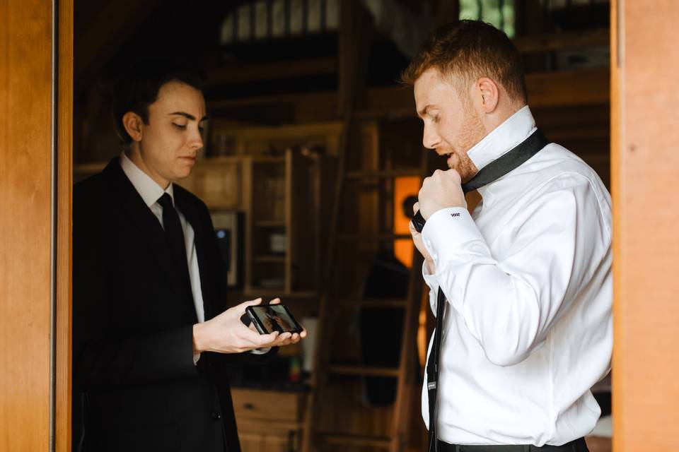 Groom getting ready