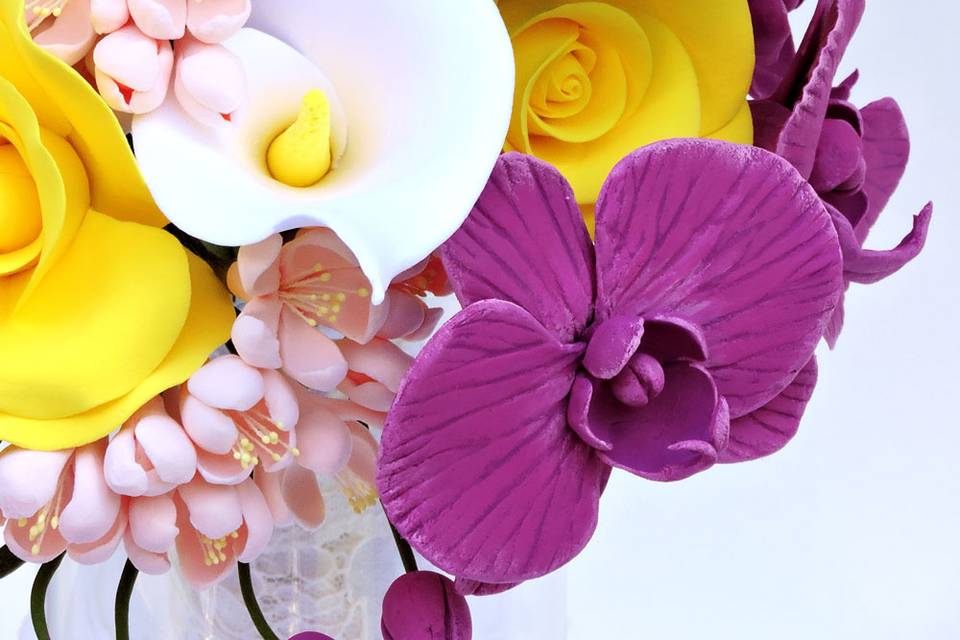 Calla, orchids, cherry, roses