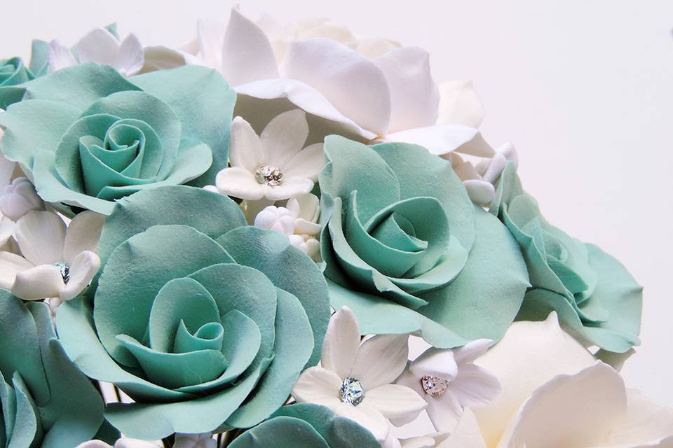 Aqua & white, with rhinestones