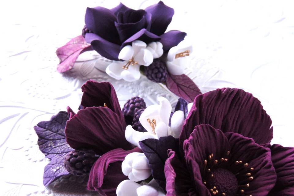 Purple anemone, heuchera leaf