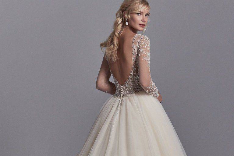 Open back gown with sleeves