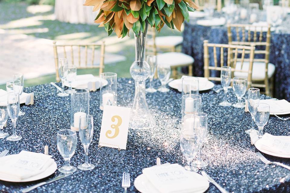 Table setup with flower centerpiece