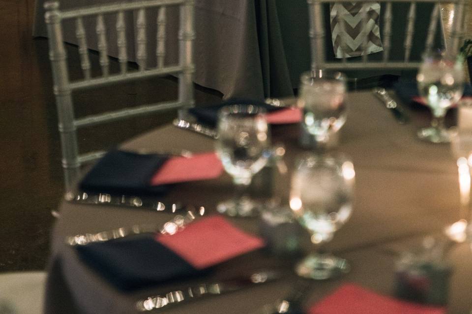 Gray linens + silver chairs