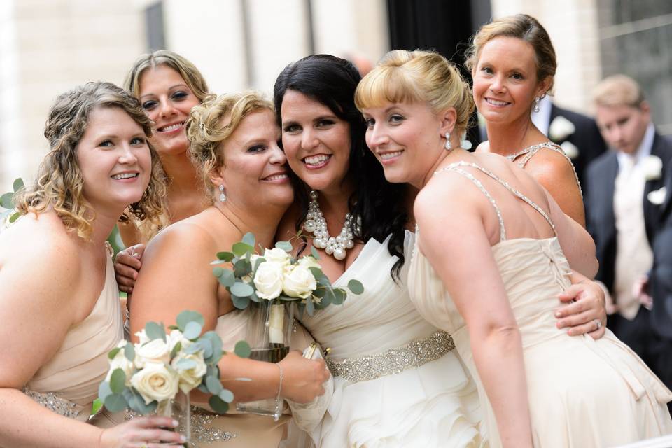 The bride with her bridesmaids