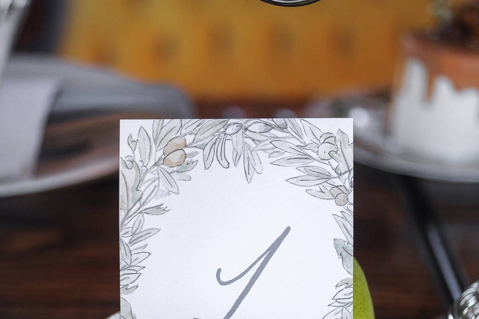Table Number Card Calligraphy & Illustration Design