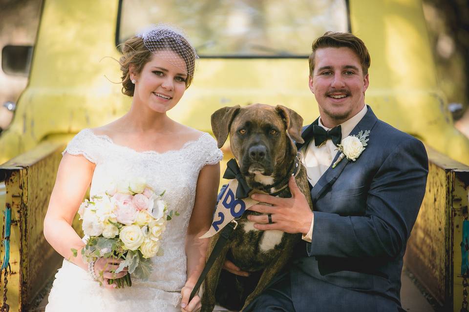 The newlyweds and their dog